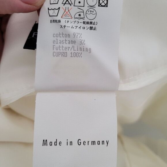 Rena Lange Designer Cream Front Pleat Dress Pants Cotton High Waist Size 12 - Picture 9 of 9